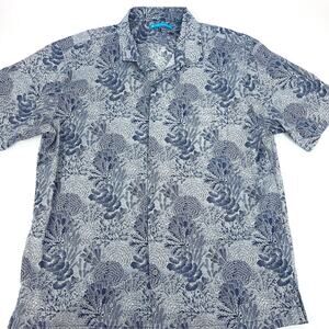 Tori Richard Mens Short Sleeve 100% Cotton Hawaiian Shirt Blue Button Up Size XL